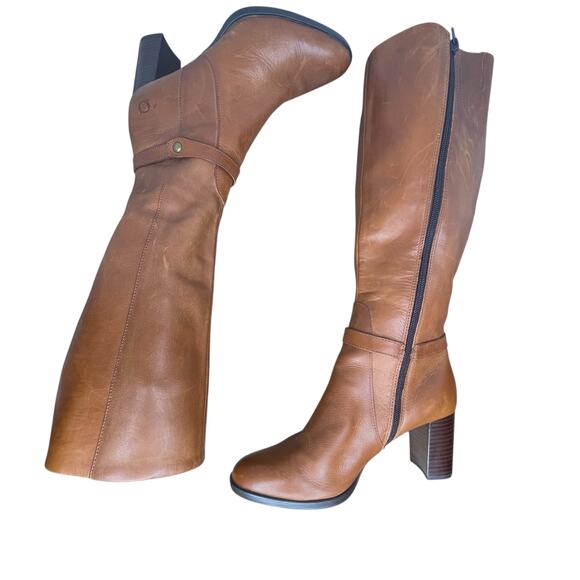 Born Ellendale knee-high Boots Size 7 Cognac Tan Leather Block Heel Chic New - Picture 10 of 15